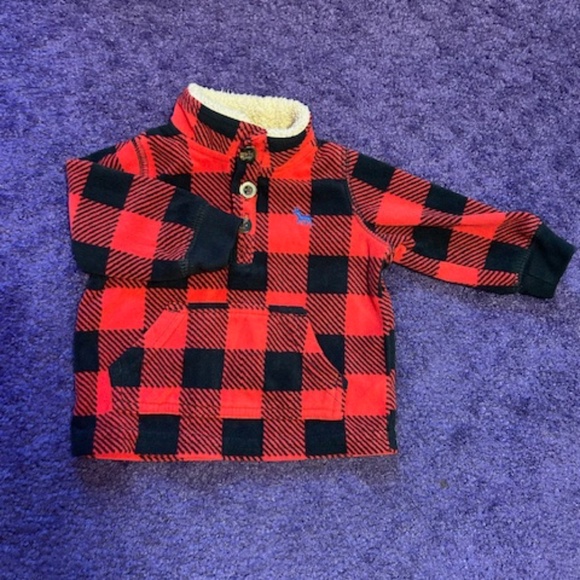 Carter's buffalo plaid fleece pull over jacket and pant set - 6 months - Picture 2 of 7